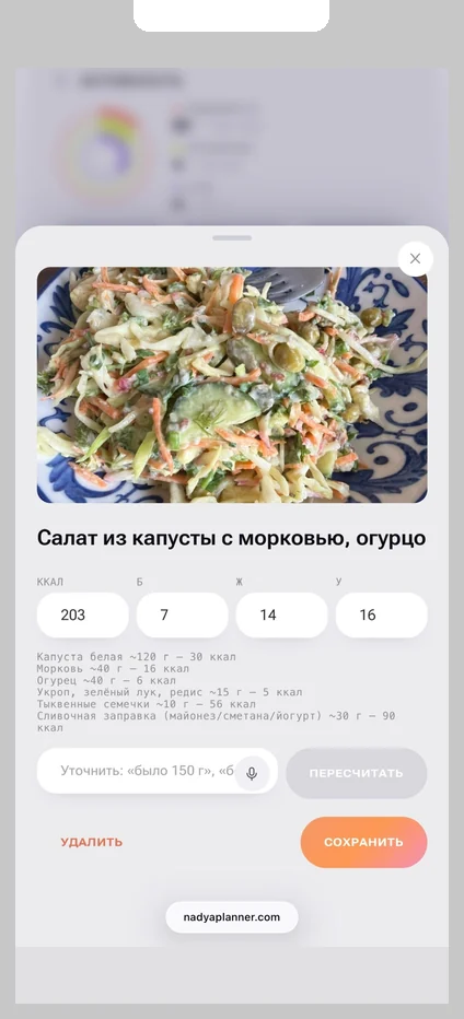 Планер: еда по фото: нейросеть считает калории